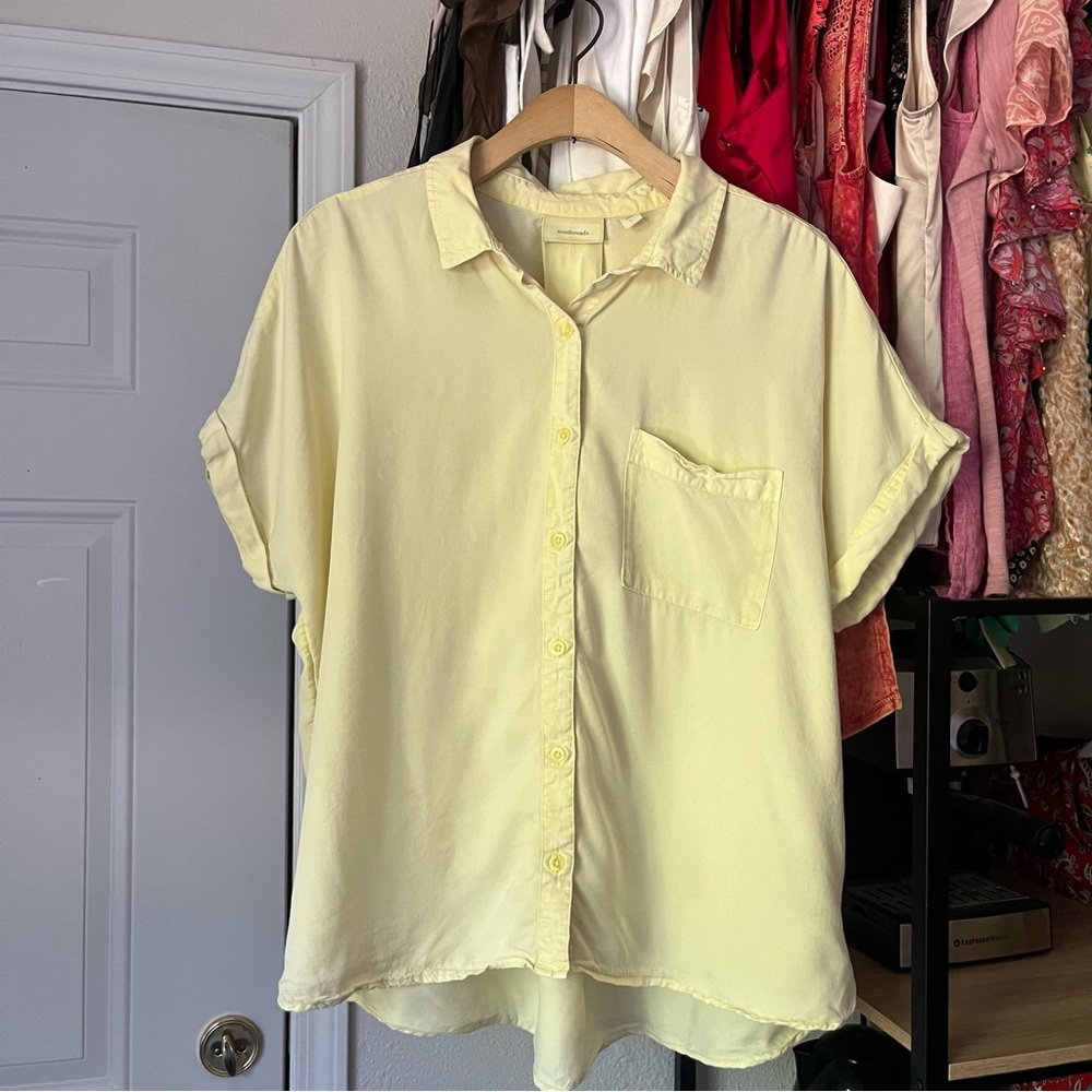 ECO THREADS butter pale yellow garment dyed lyocell button up boxy shirt